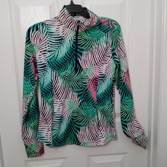 TOMMY BAHAMA Green Pink Tropical Long Sleeve Mock Golf Shirt S - Picture 3 of 16